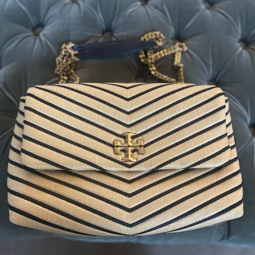 Tory Burch Black and Cream Chevron Shoulder Bag